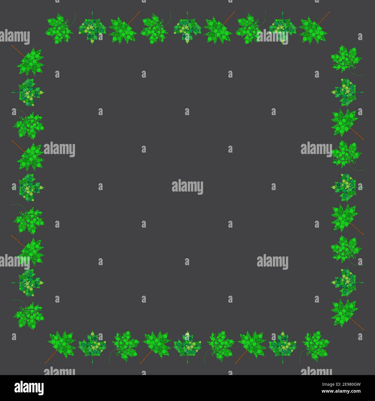 Laisse un cadre carré. Bordure à ressort avec feuille verte en pointillés abstraits. Illustration de l'arrière-plan du feuillage avec espace de copie. Conception vectorielle. Illustration de Vecteur