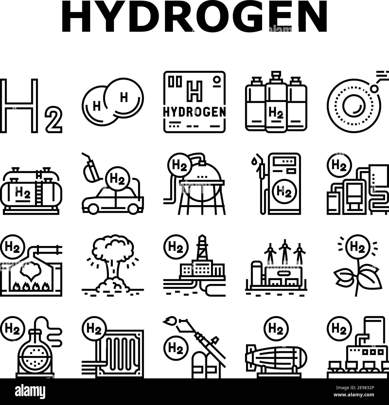 Hydrogène Industry Collection Icons Set Vector Illustration de Vecteur