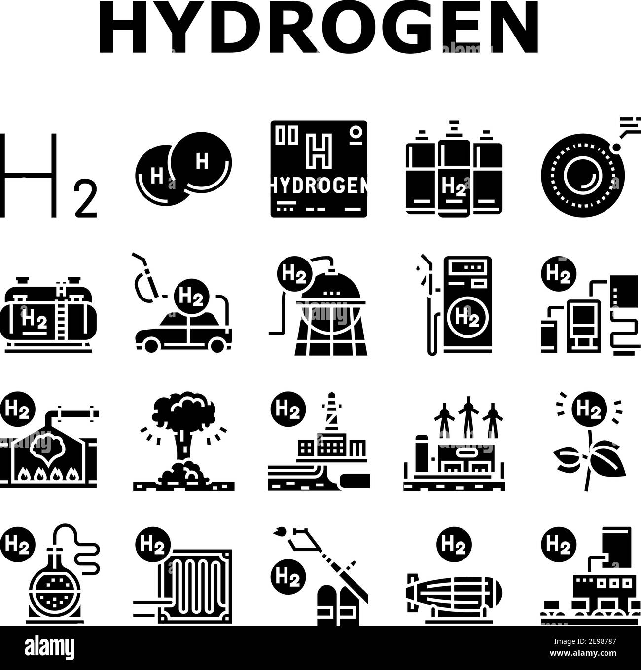 Hydrogène Industry Collection Icons Set Vector Illustration de Vecteur