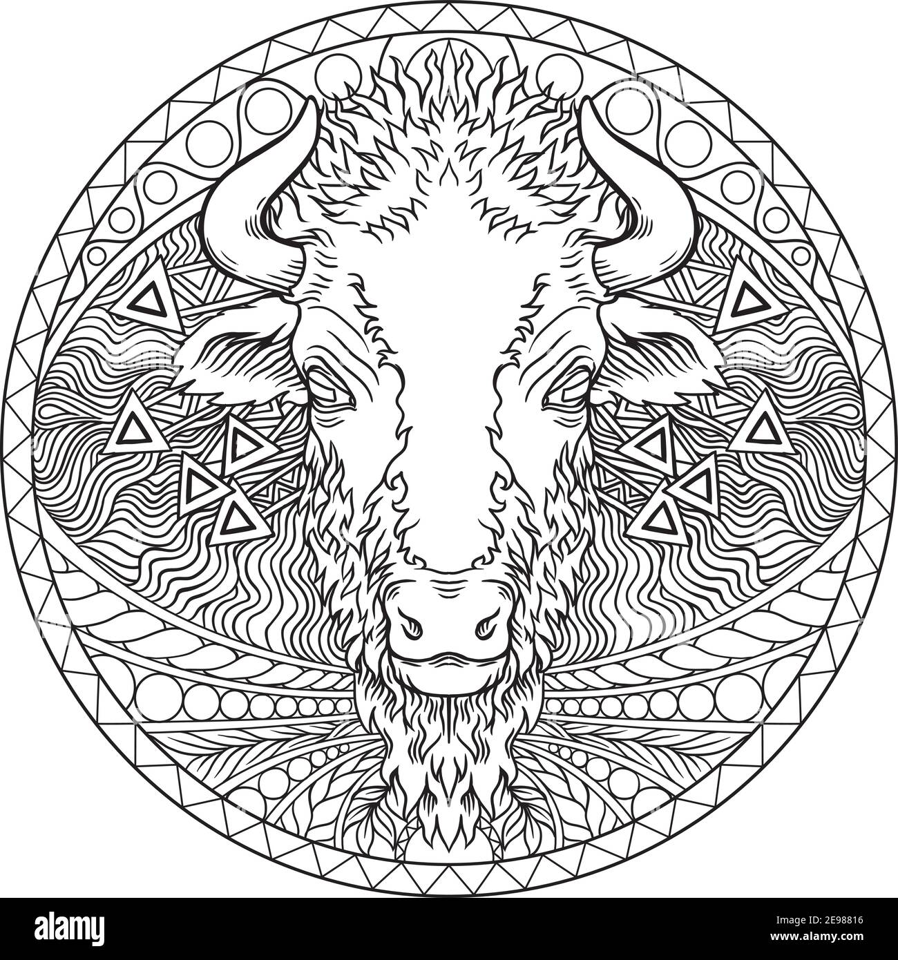 Vecteur d'un motif de tête de buffle sur fond blanc. Animaux sauvages. Illustration vectorielle superposée facile à modifier. Illustration de Vecteur