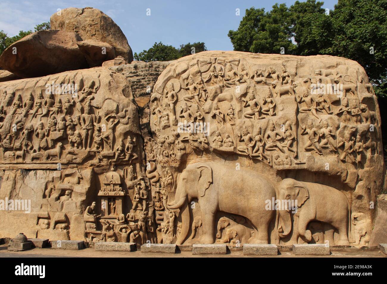 Mur d'éléphant coupé en pierre, Mandapa Banque D'Images