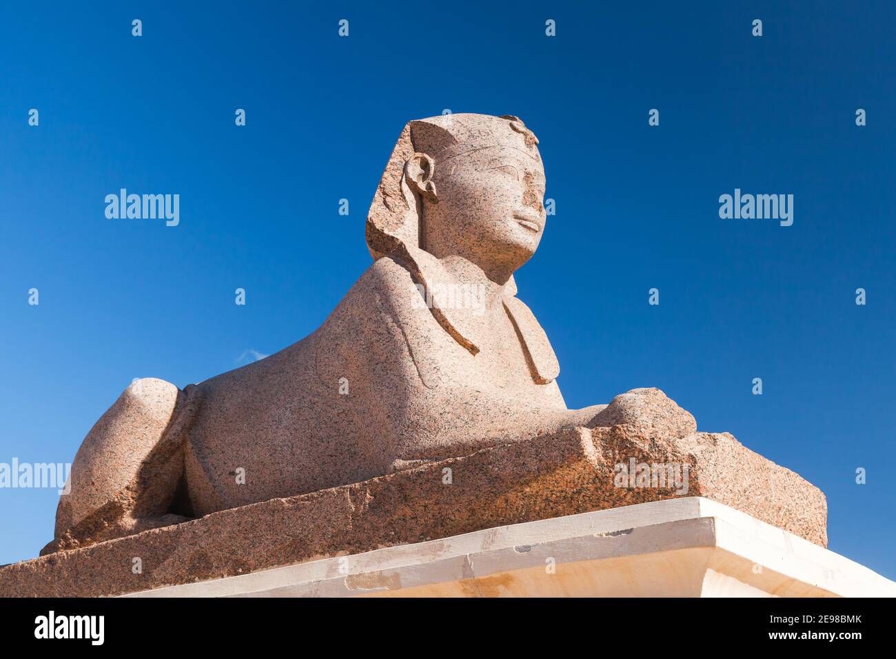 Alexandrie, Égypte. Statue du Sphinx située près du pilier de Pompeys par beau temps Banque D'Images