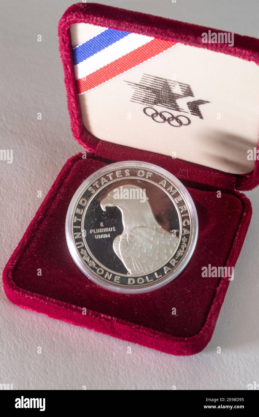 Uncirculad Proof 1983-S Los Angeles XXIII Olympiad Silver Dollar, États-Unis Banque D'Images