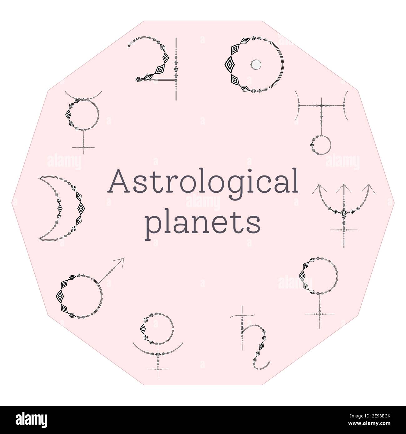 La planète astrologique abrite des symboles ornementaux Illustration de Vecteur