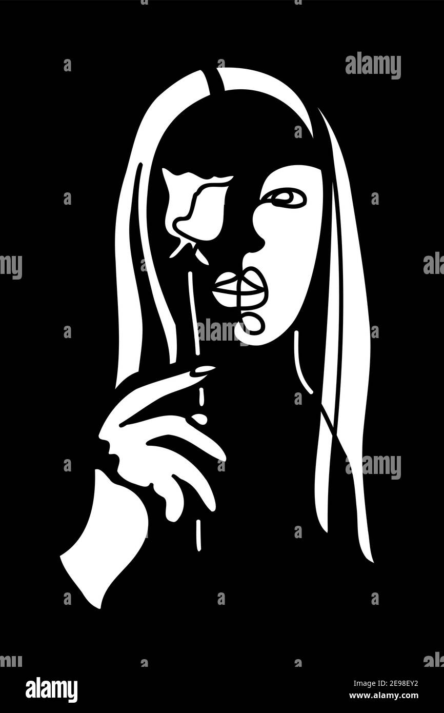 Fille, femme face laser découpe, panneau cnc, écran, motif stencil. Portrait contemporain, visage surréaliste. Motif cnc moderne pour la décoration. Illustration de Vecteur