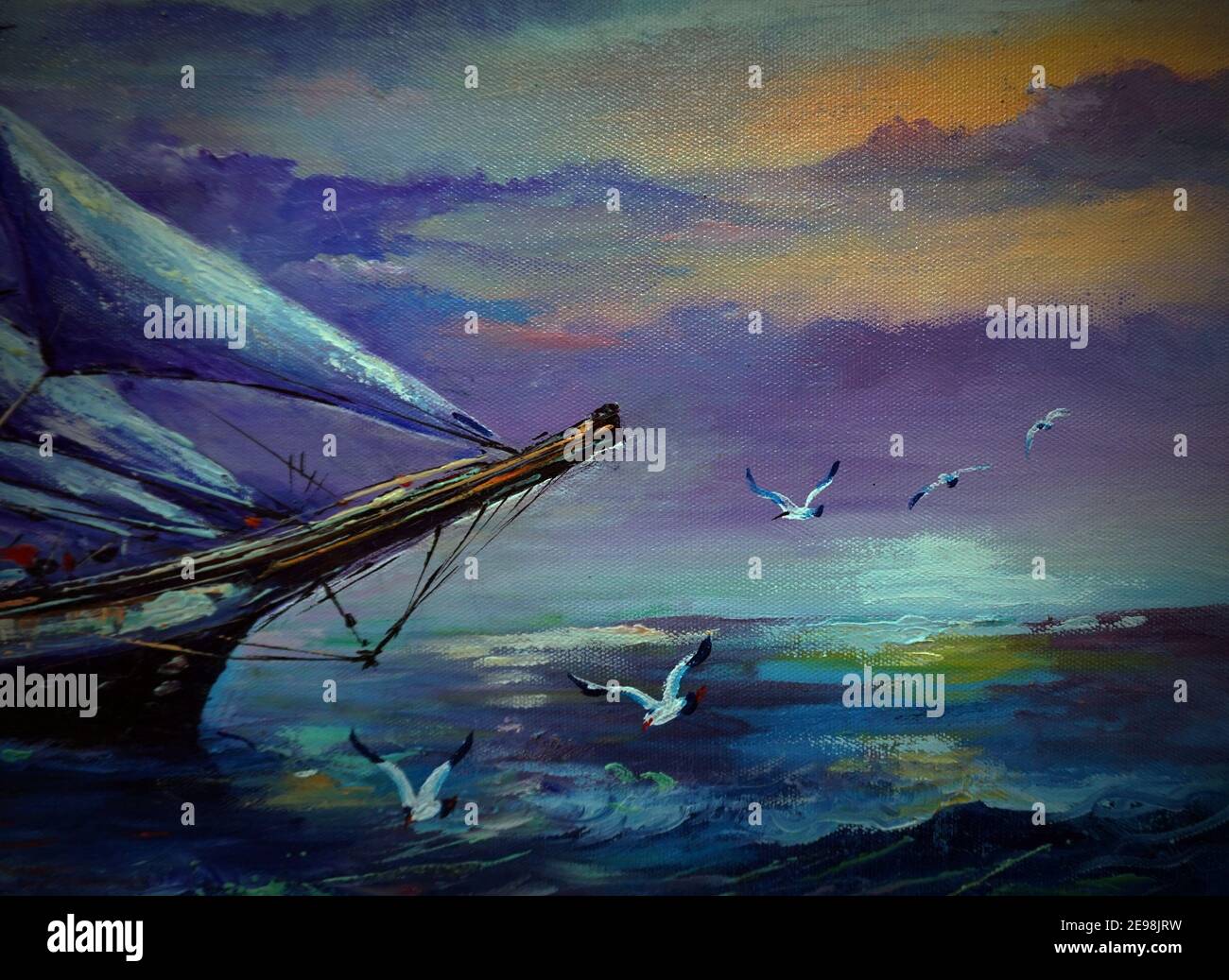 Fait à la main, Art, peinture, couleur de l'huile, propice, pourriels, barque, Lucky, commerce voilier, terre thaïlandaise Banque D'Images