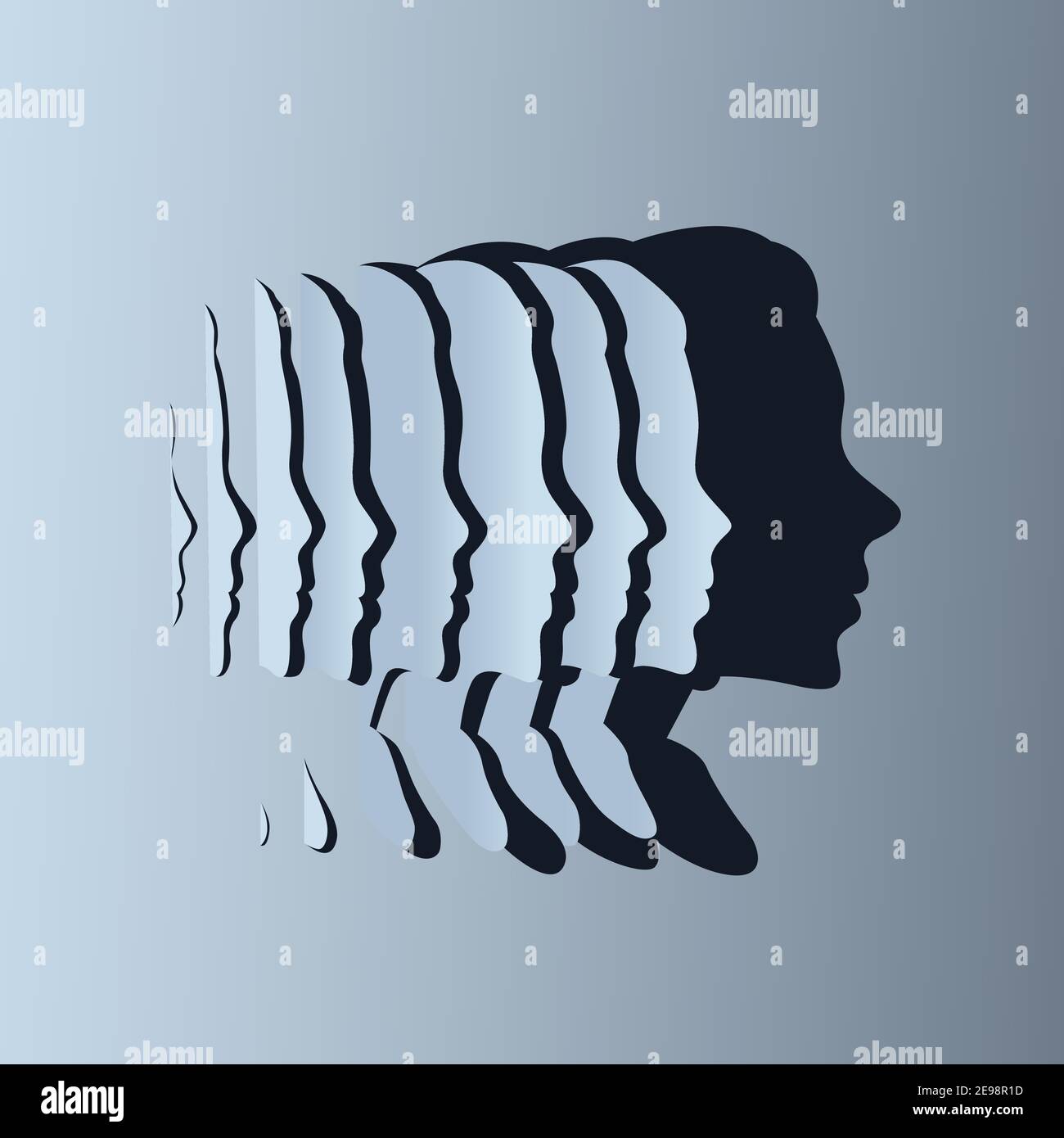 Des tranches de papier créant une silhouette d'ombre d'une forme de tête pour femme. Concept de santé, d'esprit et de bien-être. Illustration vectorielle. Illustration de Vecteur