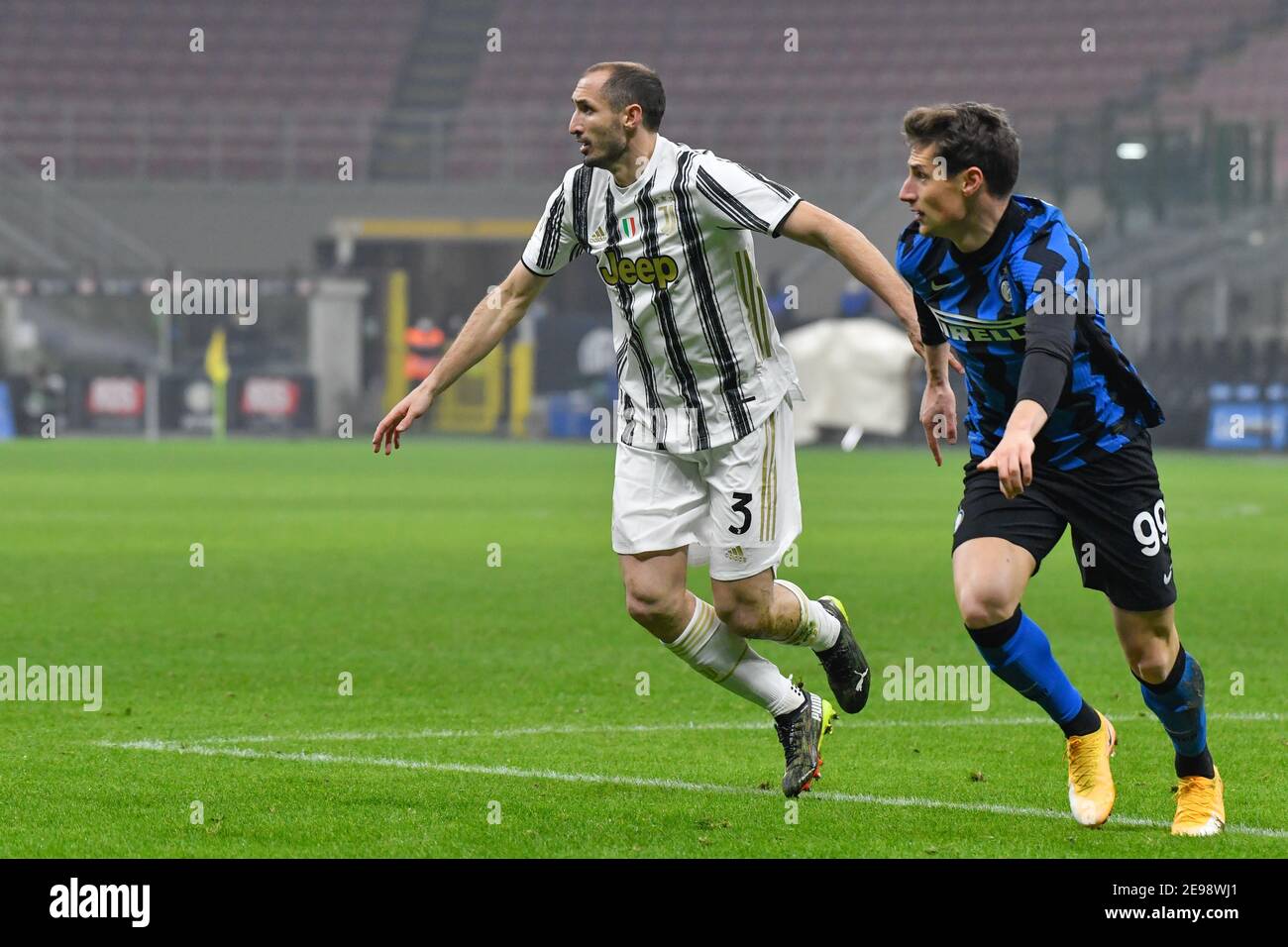 Milan, Italie. 02e, février 2021. Giorgio Chiellini (3) de Juventus vu dans la demi-finale de Coppa Italia entre Inter et Juventus à San Siro à Milan. (Crédit photo: Gonzales photo - Tommaso Fimiano). Banque D'Images