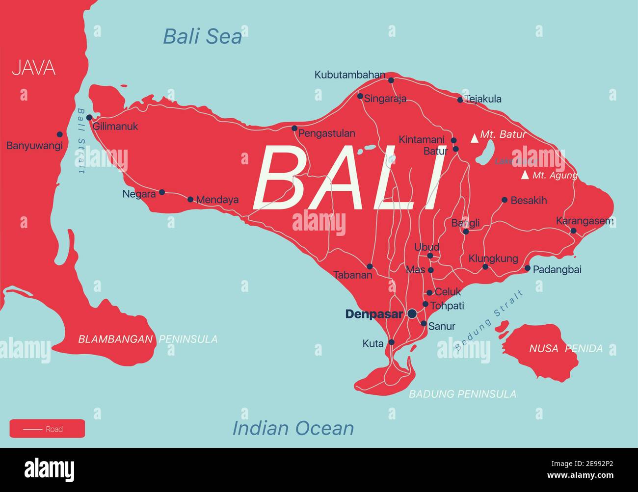 Bali pays carte détaillée modifiable avec régions villes, routes et chemins  de fer, sites géographiques. Fichier vectoriel EPS-10 Image Vectorielle  Stock - Alamy