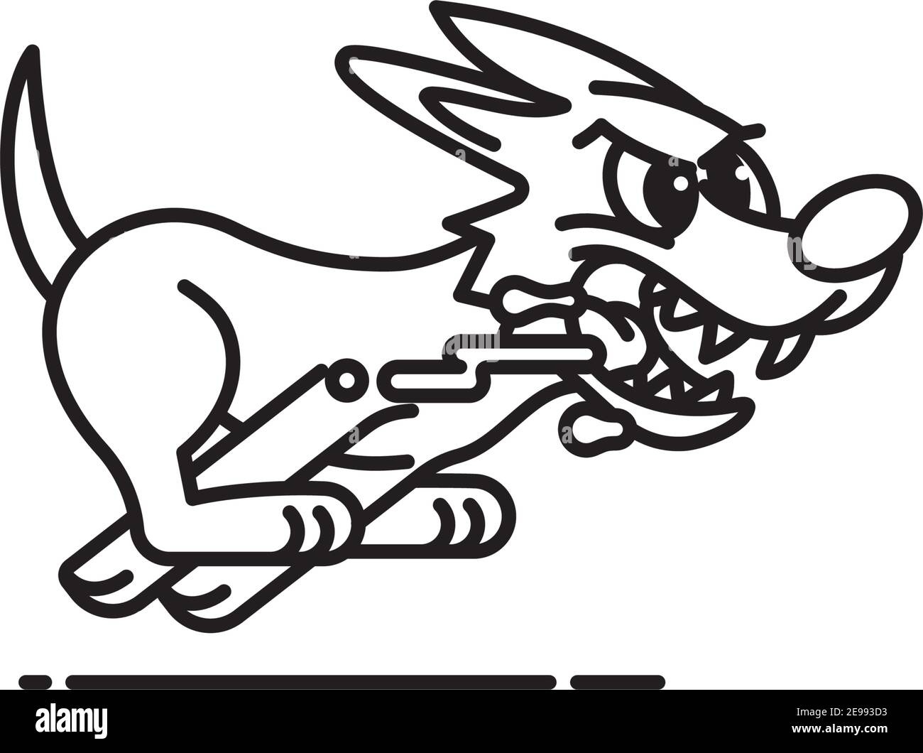 Icône en forme de ligne vectorielle de personnage de dessin animé de Mad Dog Running et slobbering Pour la Journée mondiale de la rage en septembre 28 Illustration de Vecteur