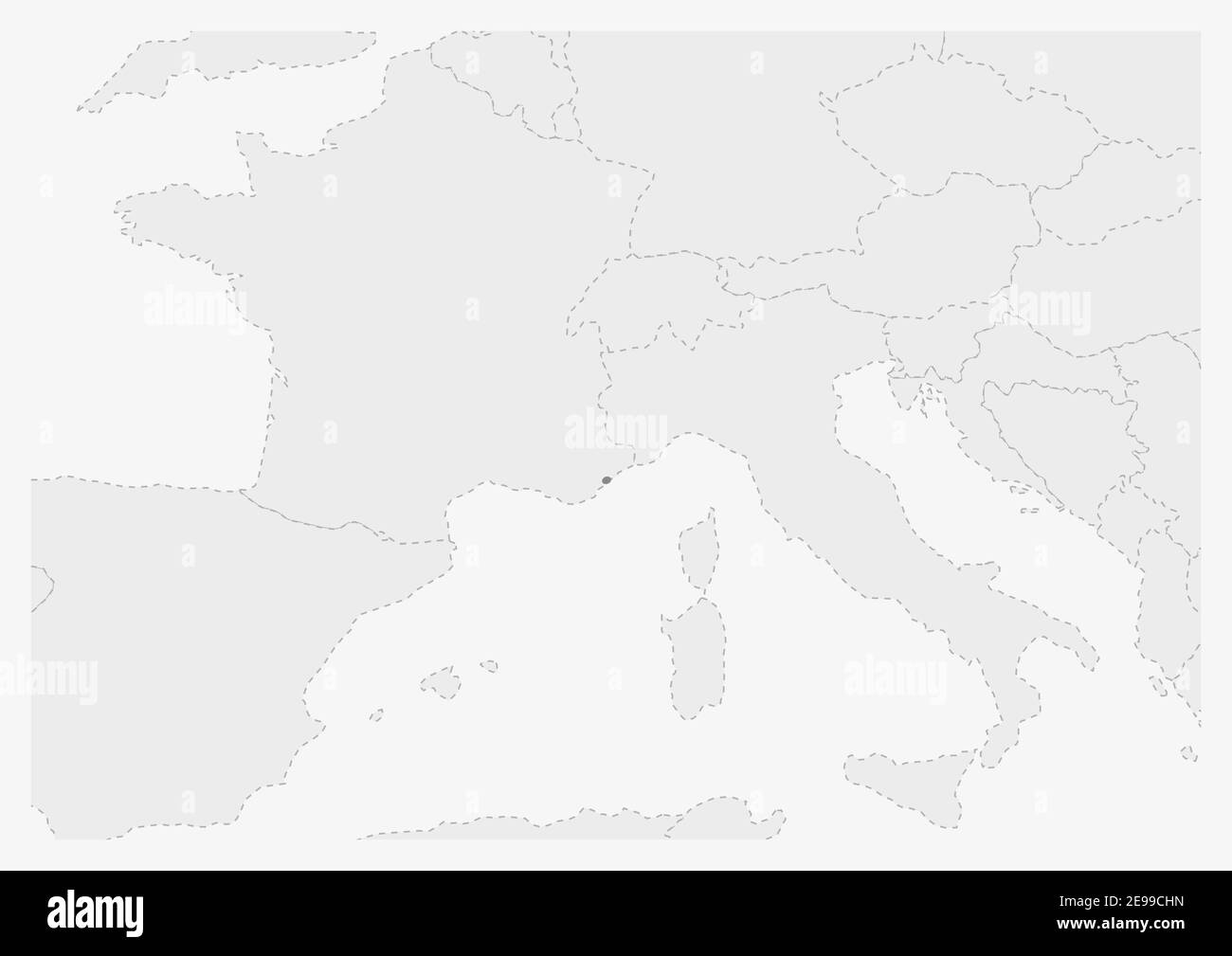 Carte d'Europe avec carte de Monaco en surbrillance, carte grise de Monaco avec pays voisins Illustration de Vecteur