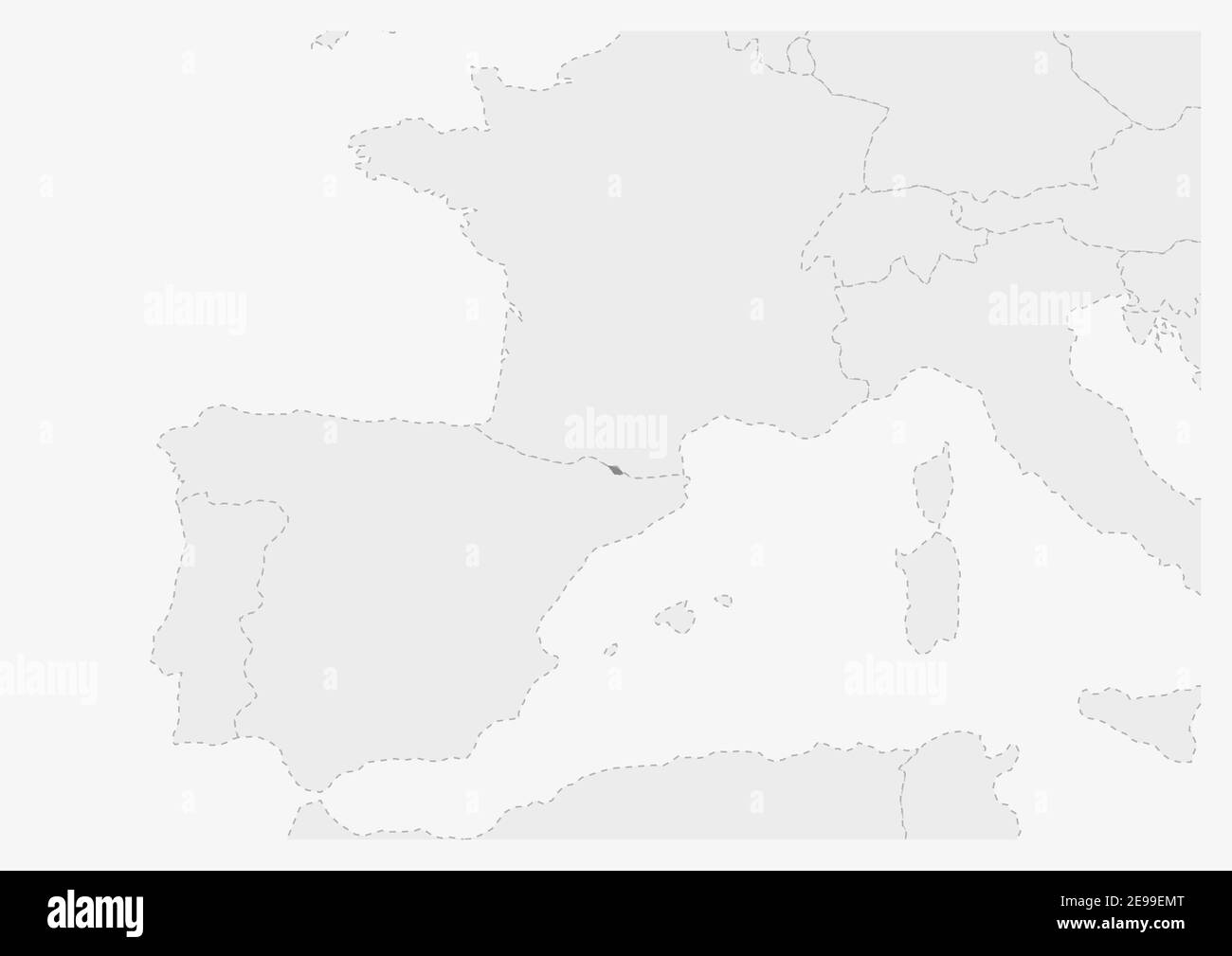 Carte de l'Europe avec carte de l'Andorre mise en évidence, carte grise de l'Andorre avec les pays voisins Illustration de Vecteur