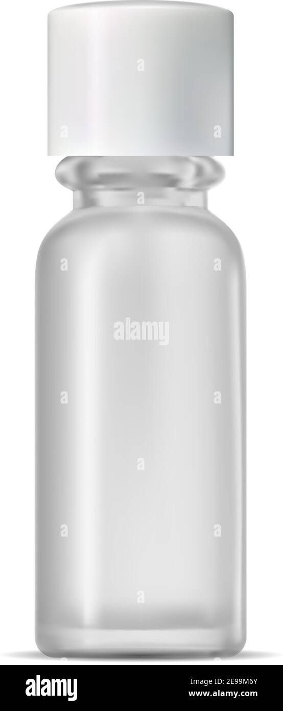 Bouteille cosmétique en verre. Pot transparent réaliste. Effacer le modèle de conteneur 3d, isolé. Flacon essence de sérum. Maquette d'emballage de produit médical vide. E Illustration de Vecteur