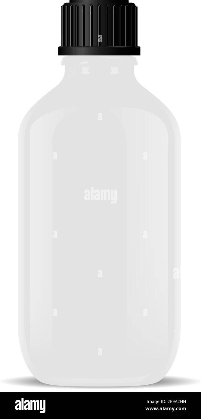 Flacon médical en verre blanc isolé. Contenant en plastique brillant pour produits cosmétiques ou médicaux. maquette de flacon 3d réaliste.liquide Vapor e Illustration de Vecteur