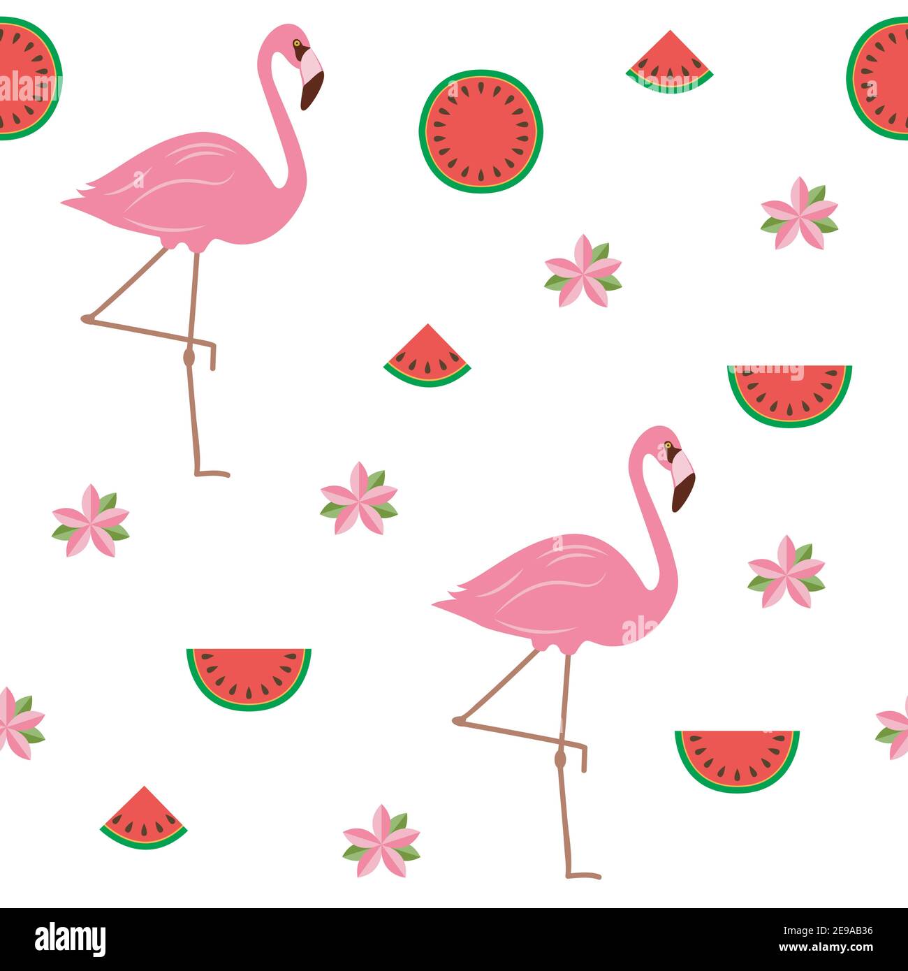 Modèle logique de conception d'été tropical avec des flamants roses fleurs et pastèque vector illustration EPS10 Illustration de Vecteur