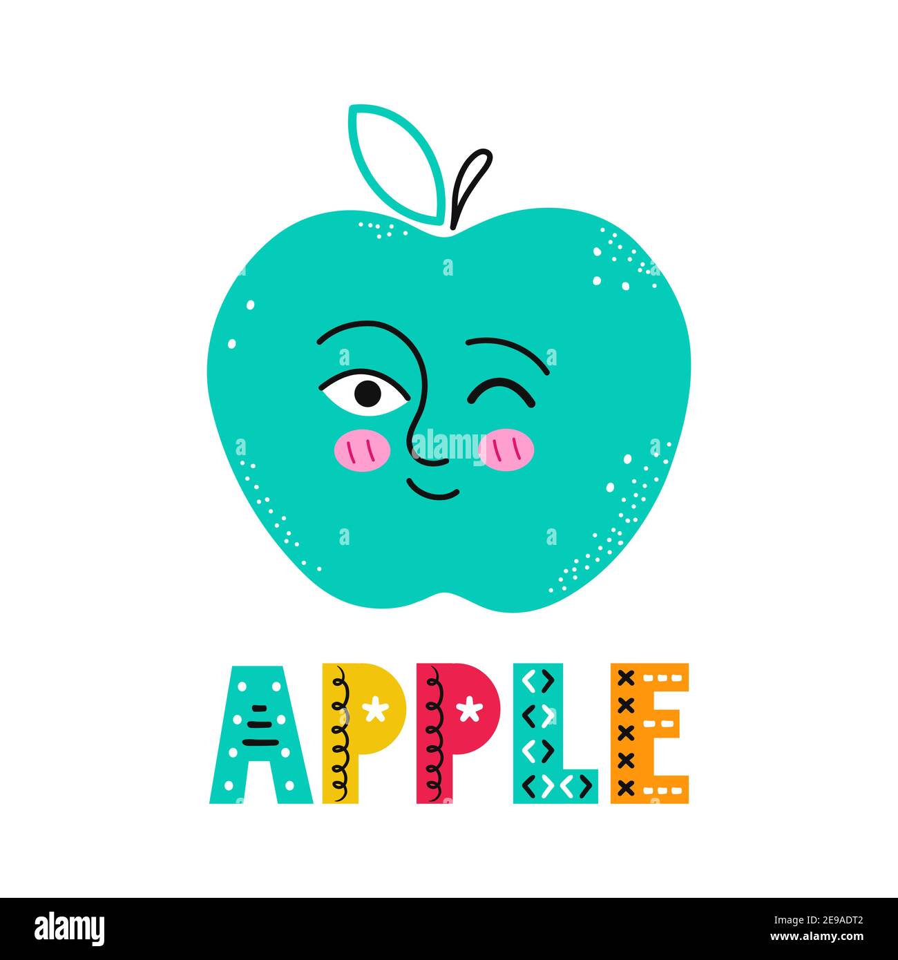 Mignon sourire heureux pomme fruit. Icône d'illustration vectorielle simple à dessin animé scandinave à la main. Isolé sur fond blanc. Concept scandinave à imprimé pomme et fruit Illustration de Vecteur