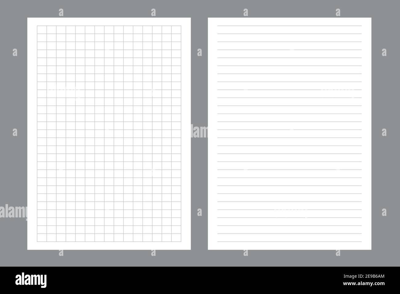 Ensemble d'illustrations vectorielles réalistes de feuilles de carré vierges et papier ligné d'un bloc isolé sur un gris arrière-plan Illustration de Vecteur