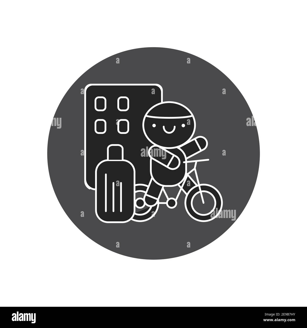 Sport tourisme glyphe icône noire. Adorable personnage à cheval sur un pictogramme de kawaii à vélo. Inscrivez-vous pour accéder à la page Web, à l'application mobile, au bouton et au logo. Elément vectoriel isolé. E Illustration de Vecteur
