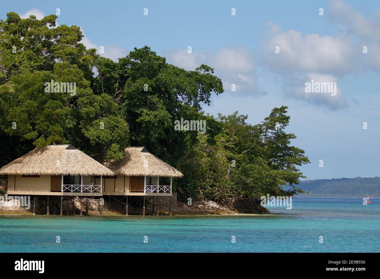 Luxueux complexe de cabines de chaume, Iririki Island, Port Vila, Vanuatu 7 janvier 2017 Banque D'Images