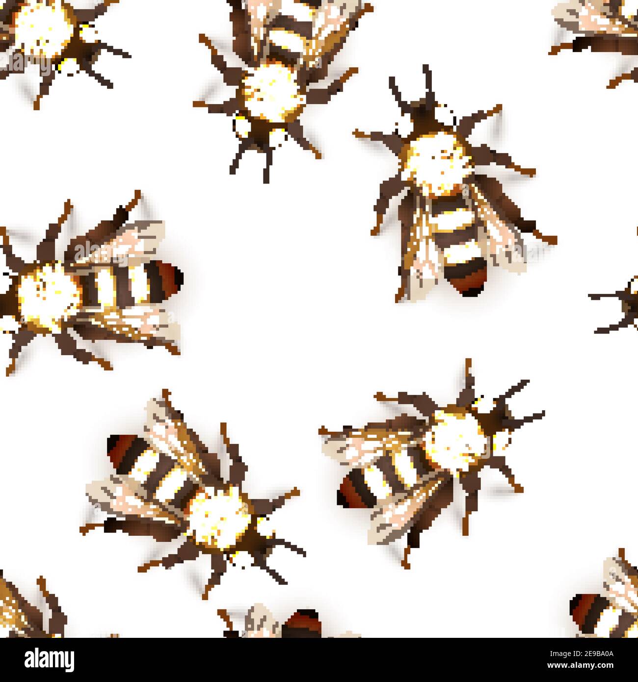 Beaucoup d'abeilles réalistes détaillées, insectes sur le motif blanc sans couture Illustration de Vecteur