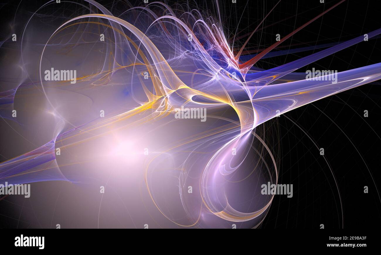 Fractales, rayons multicolores abstraits sur fond noir Banque D'Images