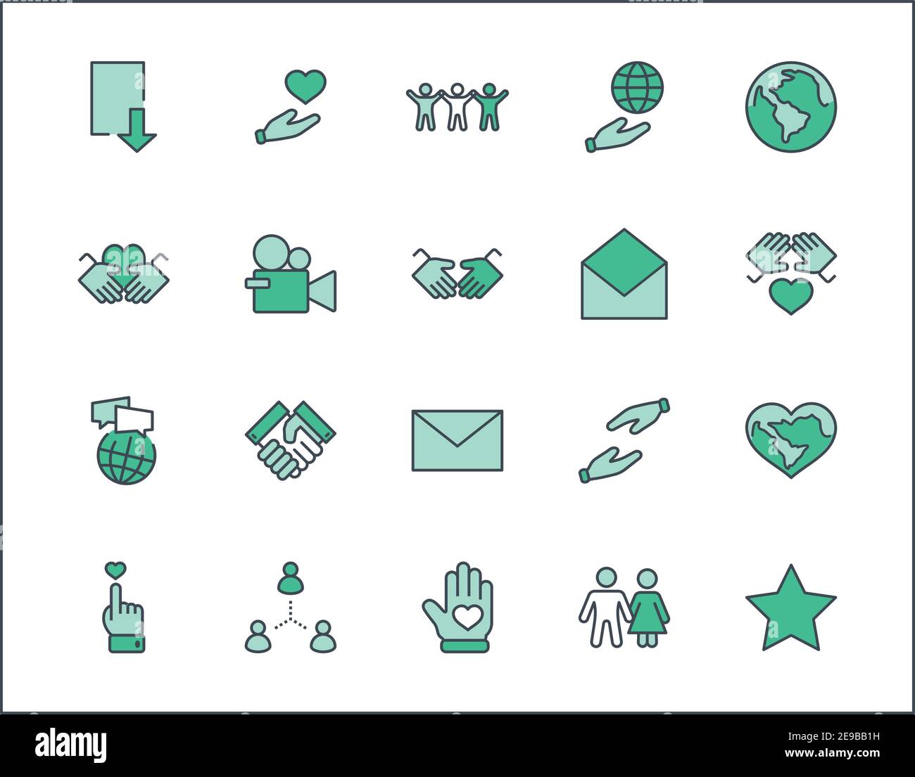 Ensemble D'Icônes Vectorielles De Ligne De La Journée Internationale De La Solidarité Humaine. Contient des icônes telles que Handshake, coeur, planète Terre, aider La Main, Les Gens et plus encore Illustration de Vecteur