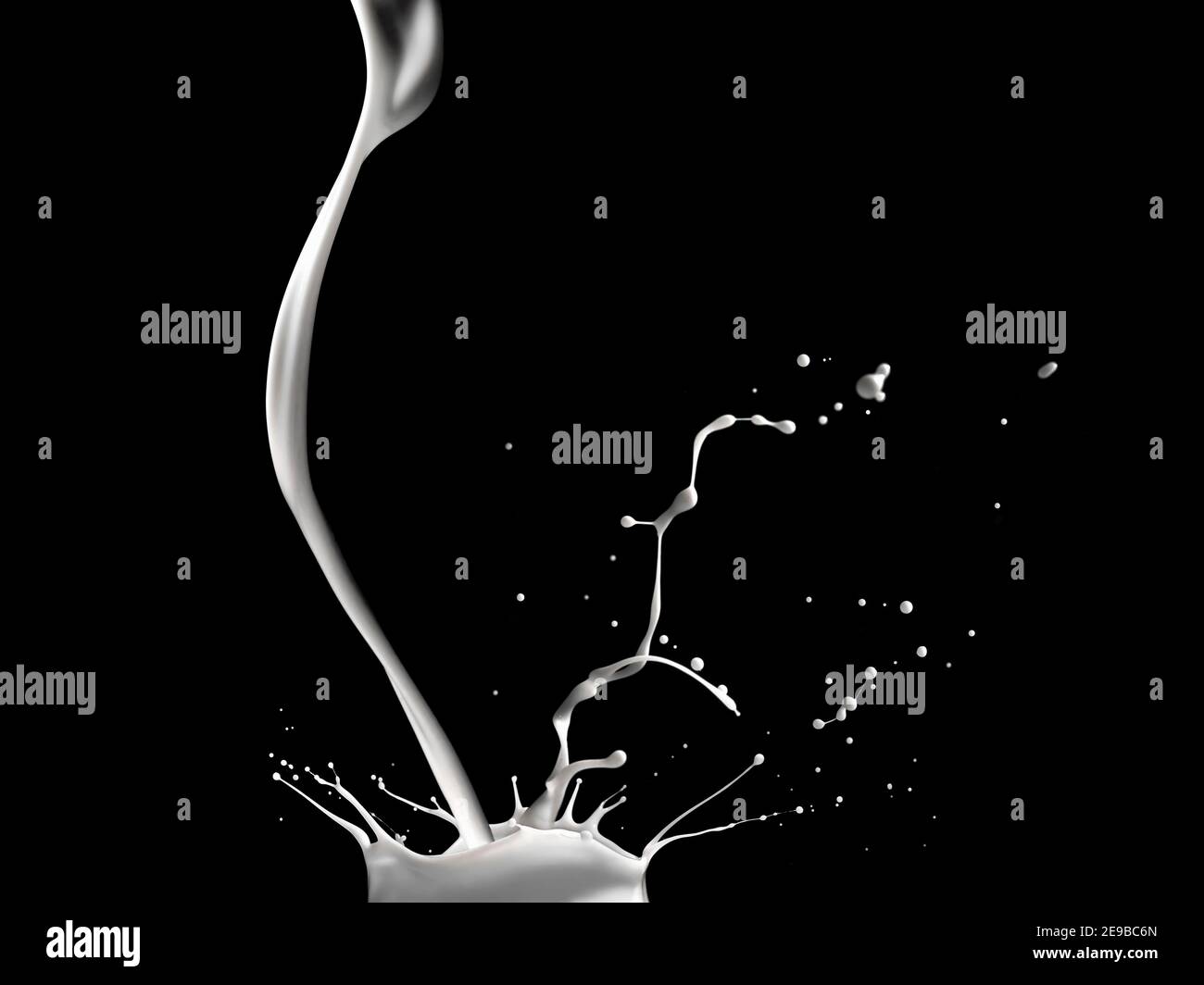 Éclaboussures de lait liquide blanc sur fond noir Banque D'Images Éclaboussures de lait liquide blanc sur fond noir Banque D'Images
