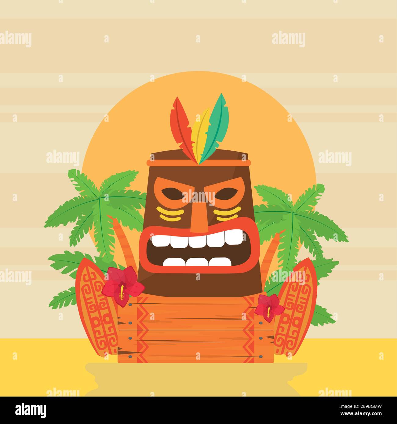 Planche de surf Tiki autocollant sticker adhesif 4 cm