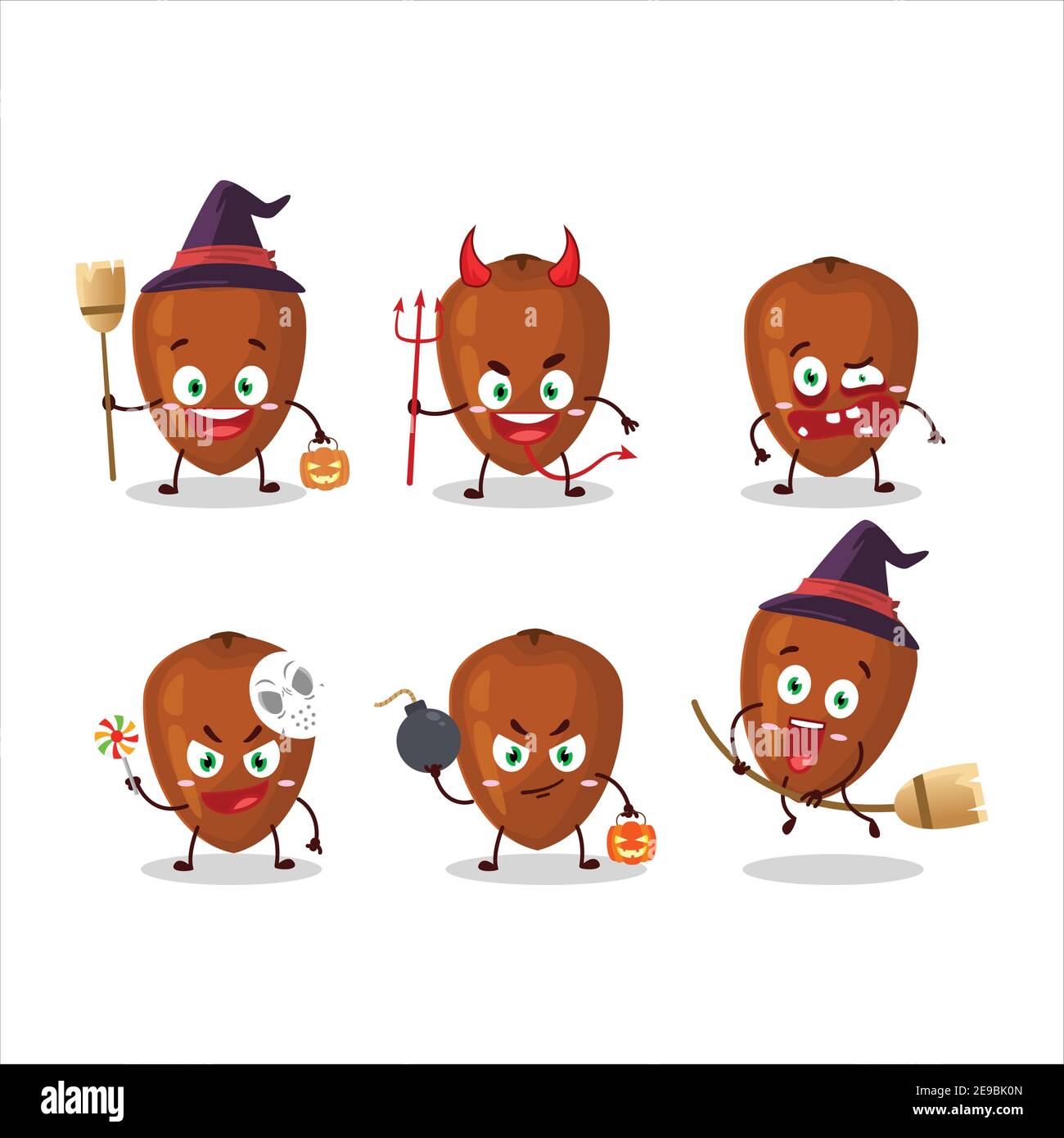 Émoticônes d'expression d'Halloween avec personnage de dessin animé de sapodilla. Illustration vectorielle Illustration de Vecteur