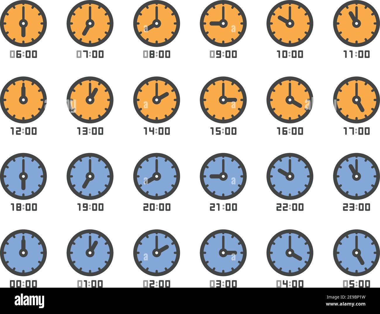 horloge analogique et heure 1 à 24 heures, ensemble d'icônes, vecteur et l'illustration Illustration de Vecteur