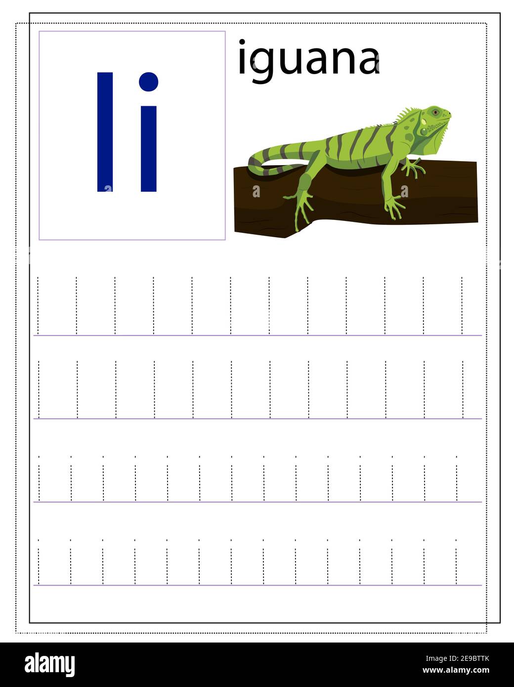 Une feuille de travail pour les enfants avec la lettre I pour apprendre l'alphabet anglais. Illustration de Vecteur