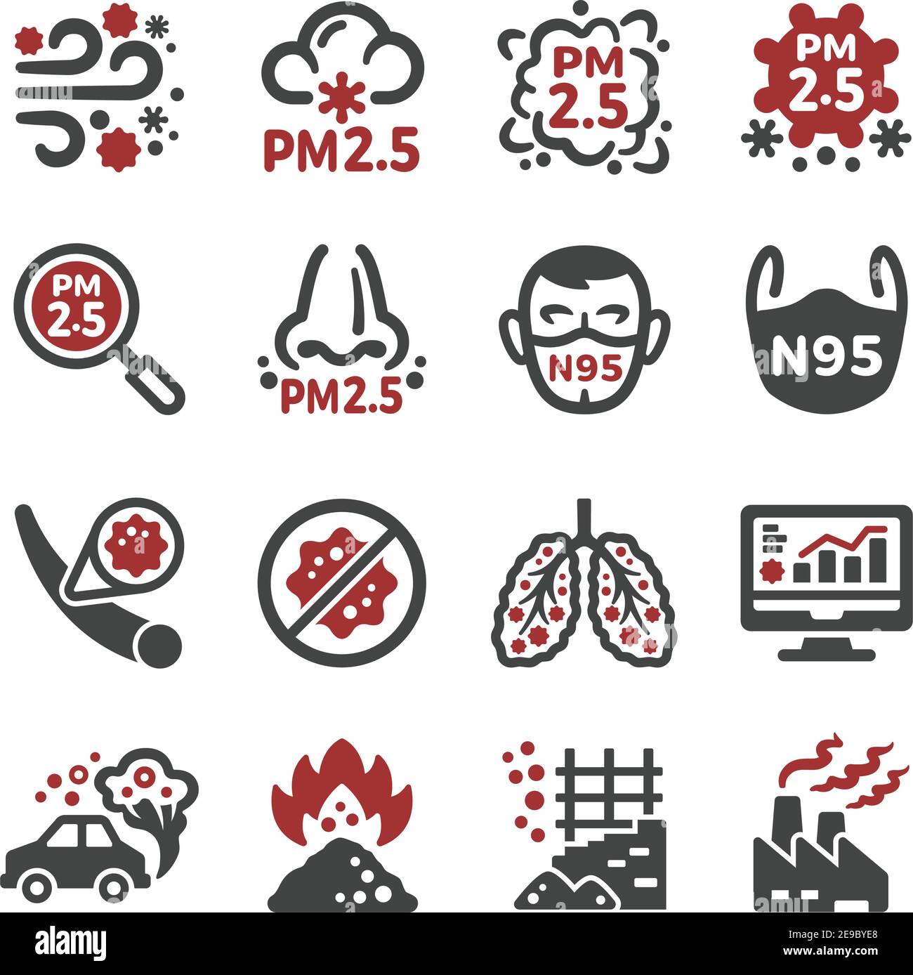 pollution de l'air, jeu d'icônes pm 2.5, vecteur et illustration Illustration de Vecteur