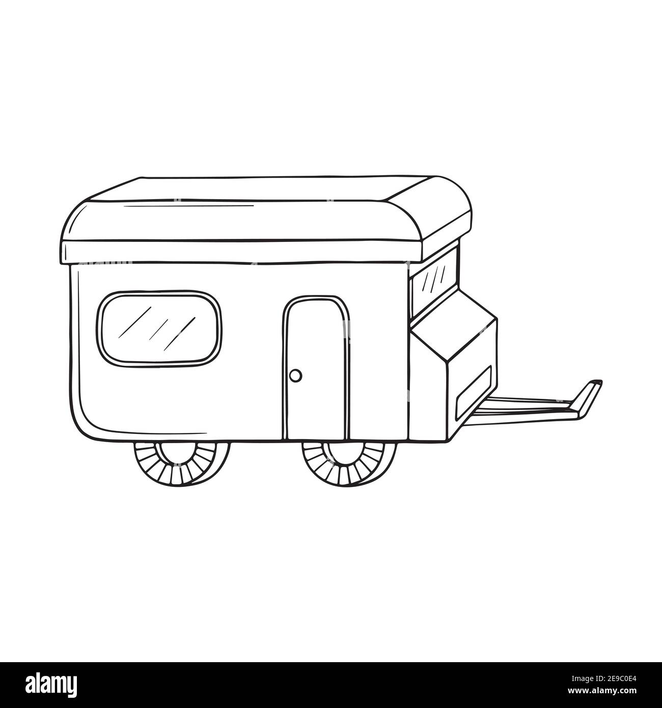 Illustration vectorielle de l'isolé main, campeur de Doodle, transport de loisirs de voiture, véhicules camping-cars CaravansIcon. Camping camping-car. Illustration de Vecteur