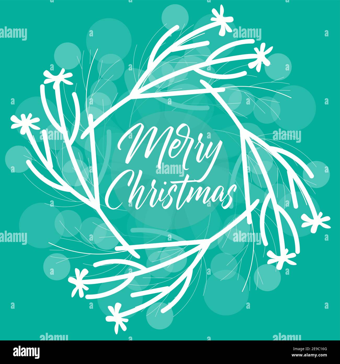 Décoration de Noël moderne couronne avec lettrage Merry Christmas, Green minimaliste Christmas illustration vectorielle traditionnelle Illustration de Vecteur