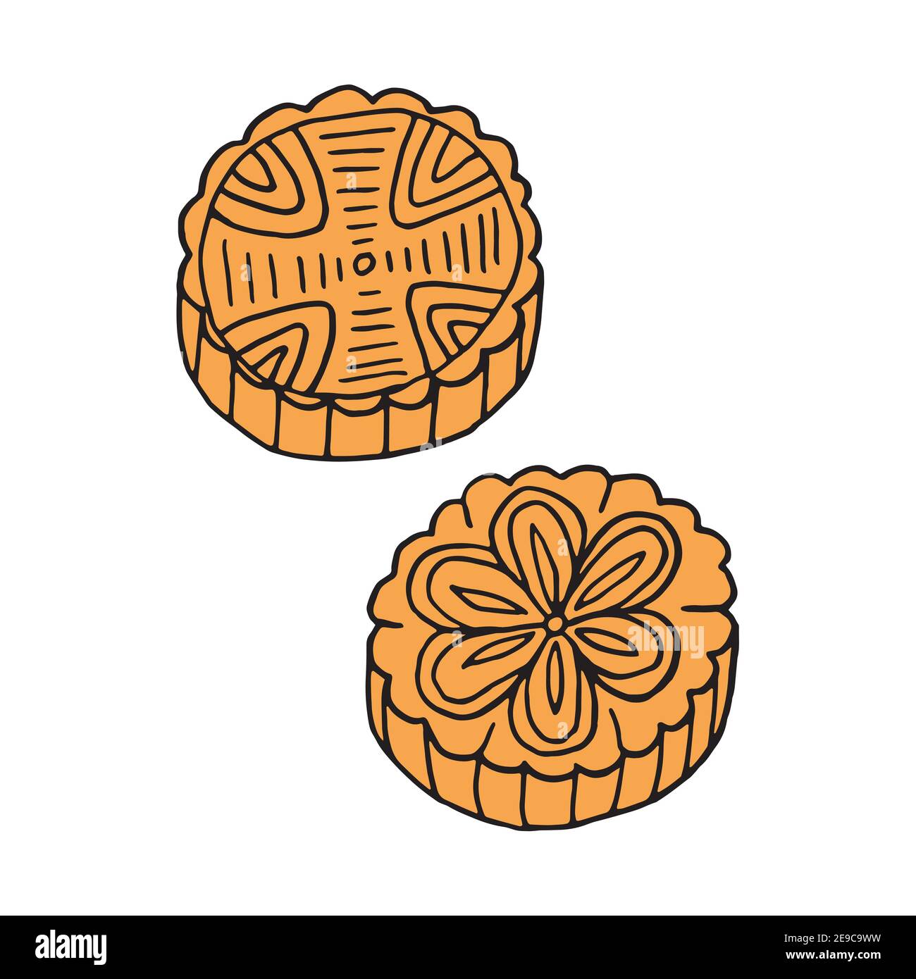 Gâteau de lune à l'eau dessiné à la main. Plat de cuisine chinoise. Design sketch élément pour menu café, restaurant, étiquette et emballage. Illustration vectorielle colorée Illustration de Vecteur
