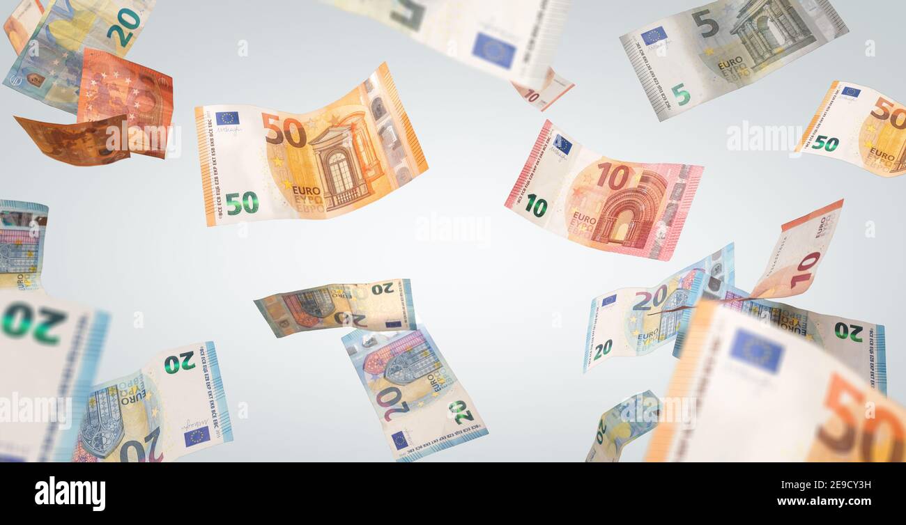 Vol de billets en euros sur fond nutral Banque D'Images