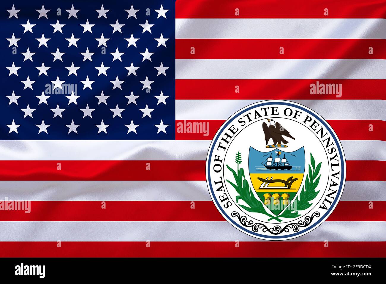 Drapeau des États-Unis avec l'emblème de Pennsylvanie, États-Unis, Pennsylvanie Banque D'Images