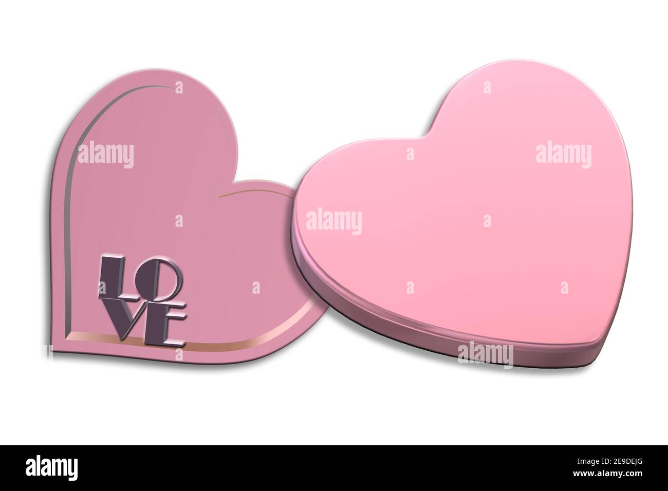 Boîte-cadeau rose ouverte en forme de coeur vue du dessus. Boîte en forme de coeur sur fond blanc. Amour, Saint-Valentin, anniversaire, fête des mères, Noël, jour de l'an. Banque D'Images