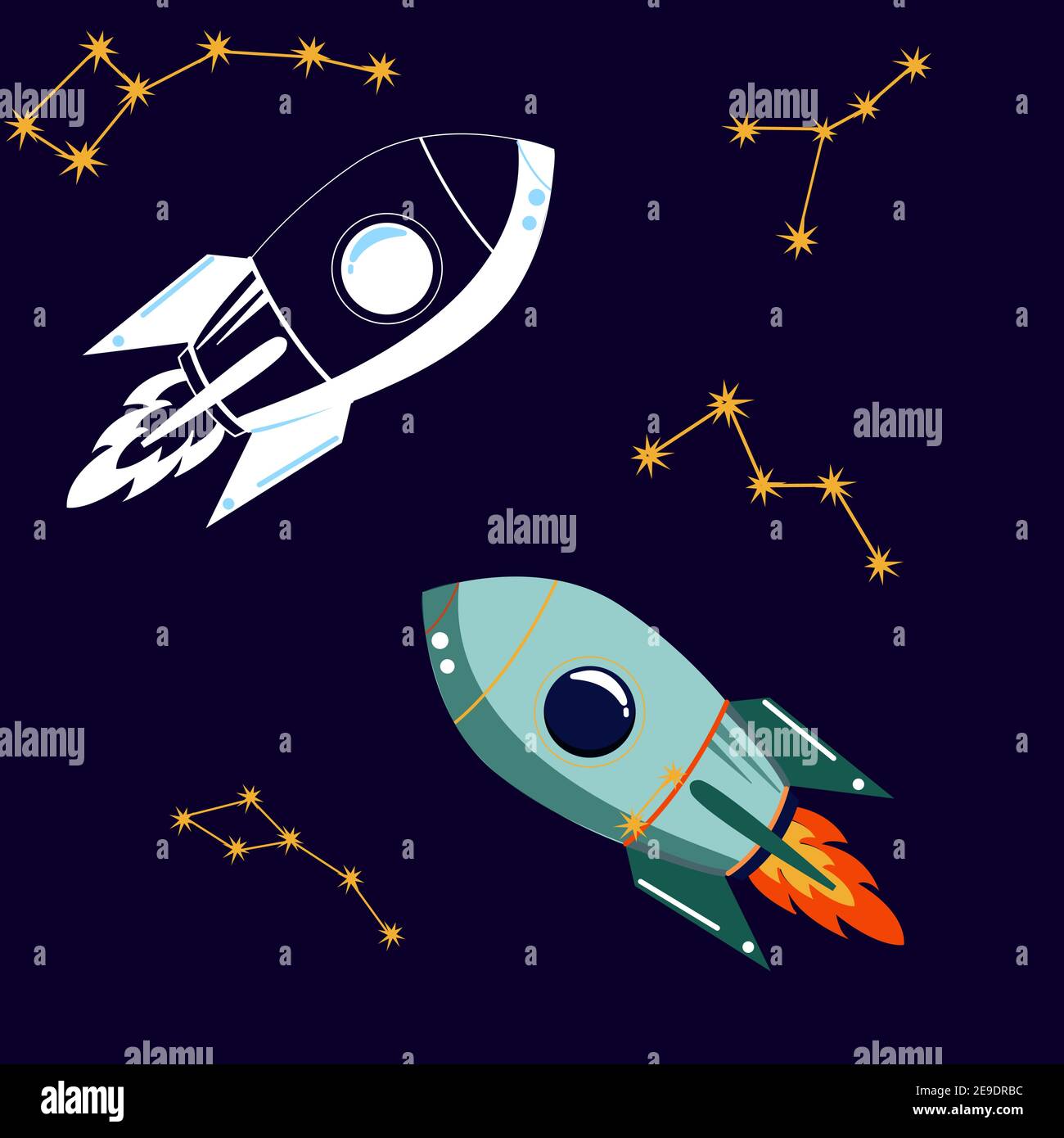 Lot de deux Rocket Ship dans un style plat Illustration de Vecteur