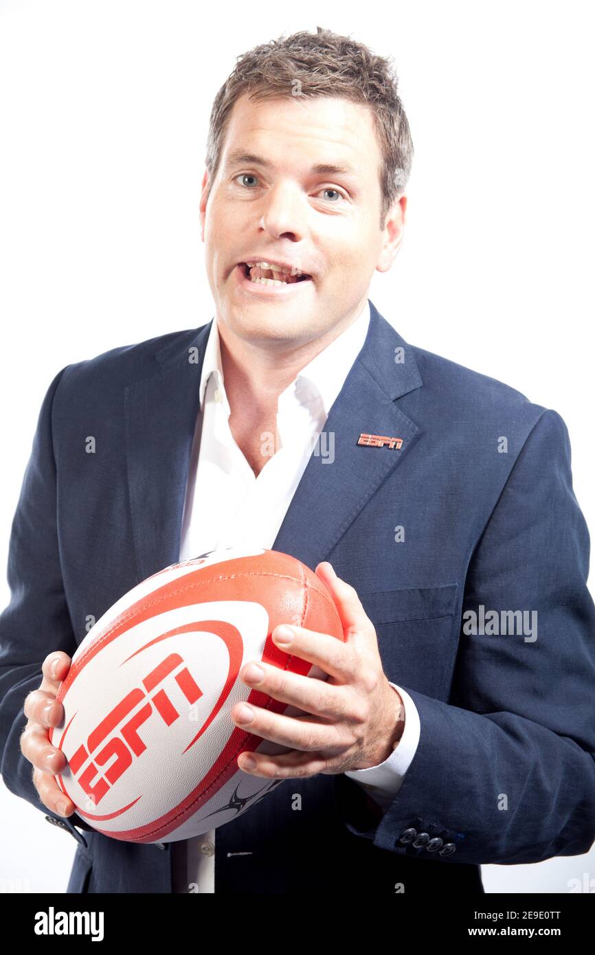 Mark Duden-Smith portrait comme ESPN Aviva Premiership Rugby TV présentateur Banque D'Images