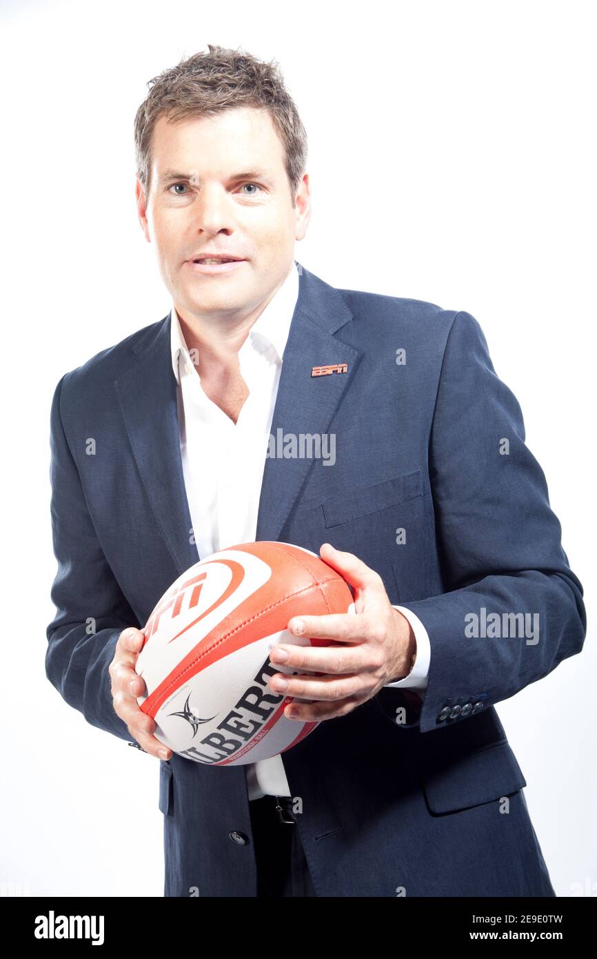 Mark Duden-Smith portrait comme ESPN Aviva Premiership Rugby TV présentateur Banque D'Images