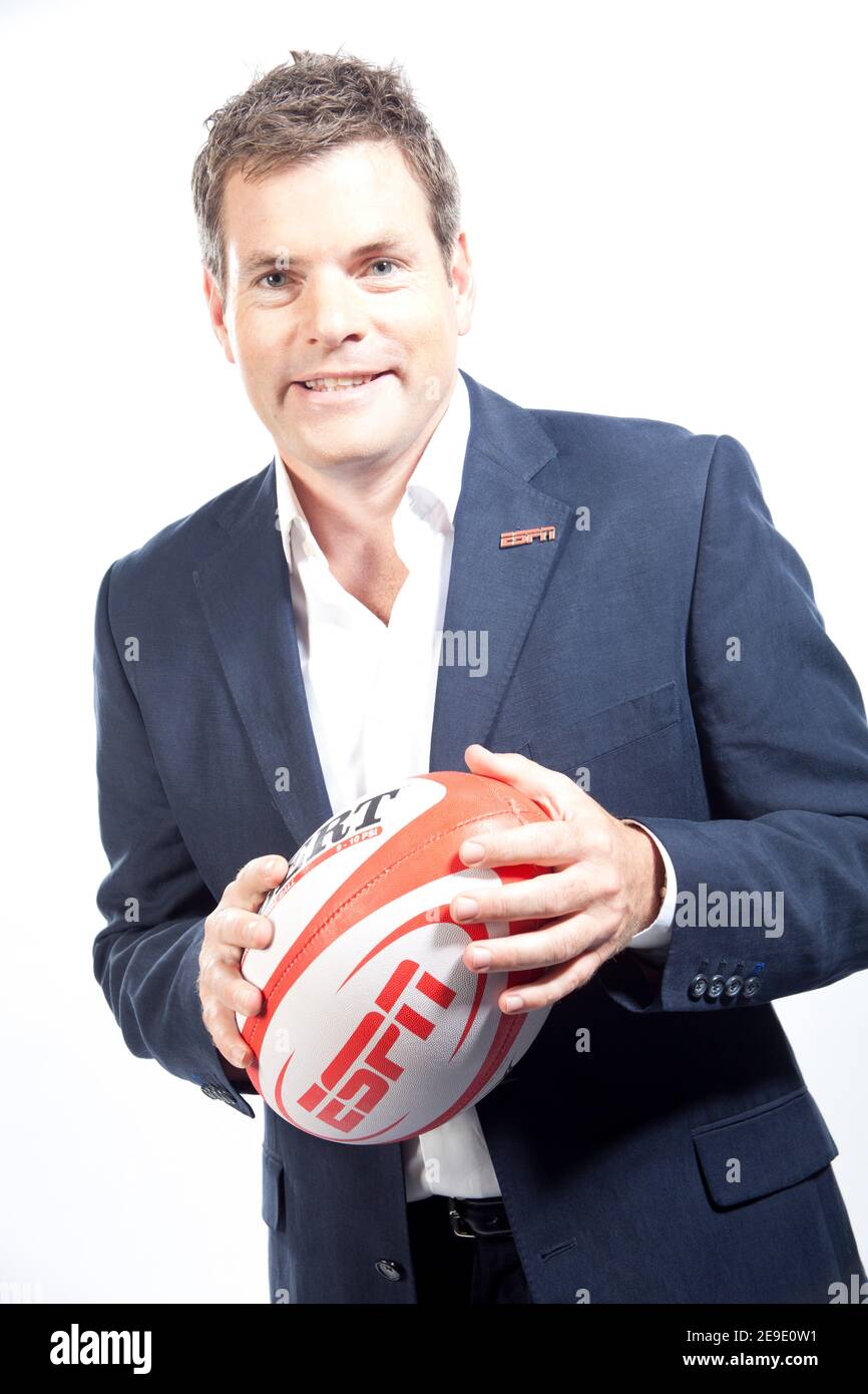 Mark Duden-Smith portrait comme ESPN Aviva Premiership Rugby TV présentateur Banque D'Images