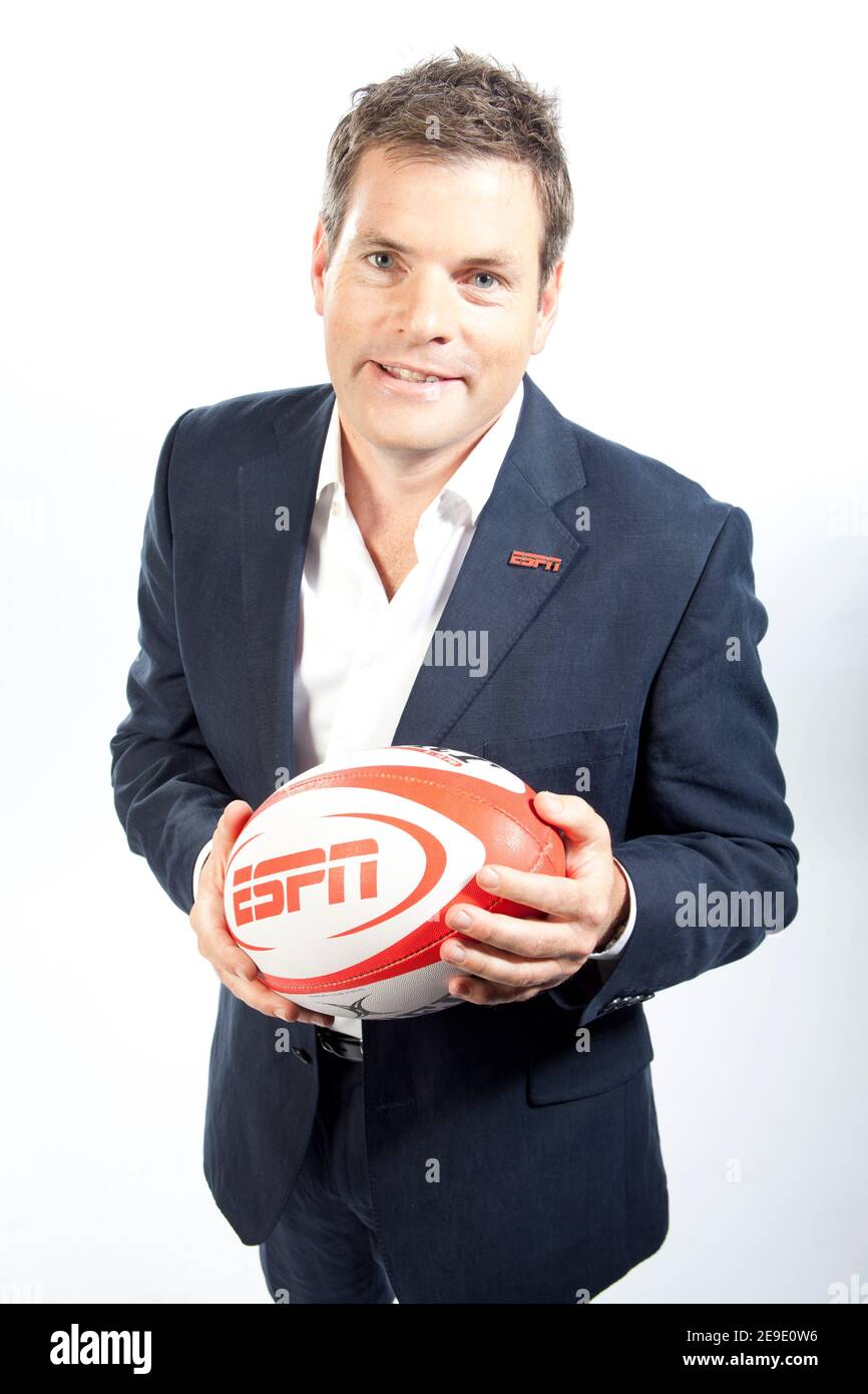 Mark Duden-Smith portrait comme ESPN Aviva Premiership Rugby TV présentateur Banque D'Images
