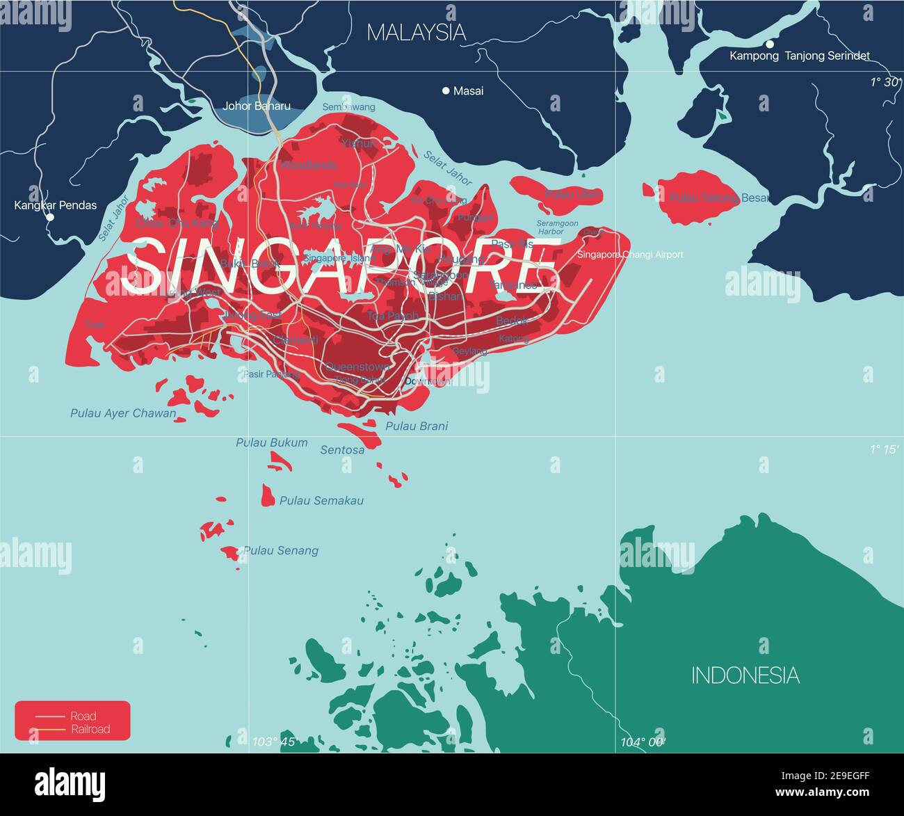 Carte détaillée modifiable de Singapour. Fichier vectoriel EPS-10 Illustration de Vecteur