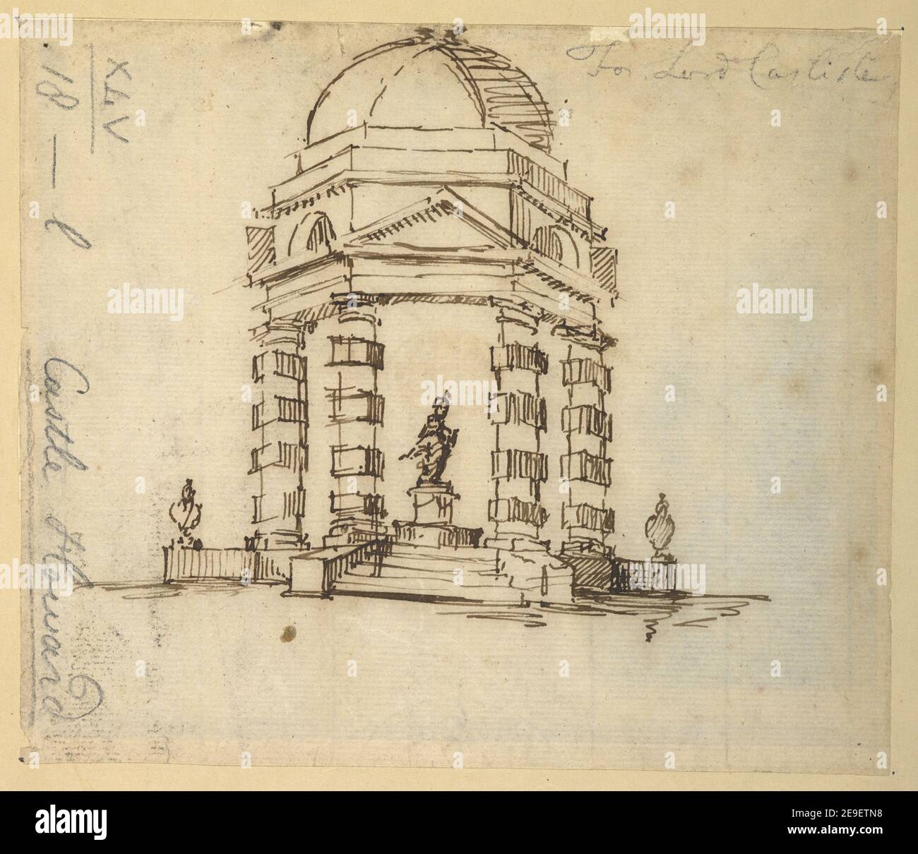 Croquis pour un belvédère à Castle Howard, Yorkshire . Auteur Hawksmoor, Nicholas 45.18.l. Date de publication: [Vers 1723] Type d'article: 1 dessin Moyen: Stylo et encre brune Dimensions: Feuille 13.8 x 16 cm ancien propriétaire: George III, Roi de Grande-Bretagne, 1738-1820 Banque D'Images