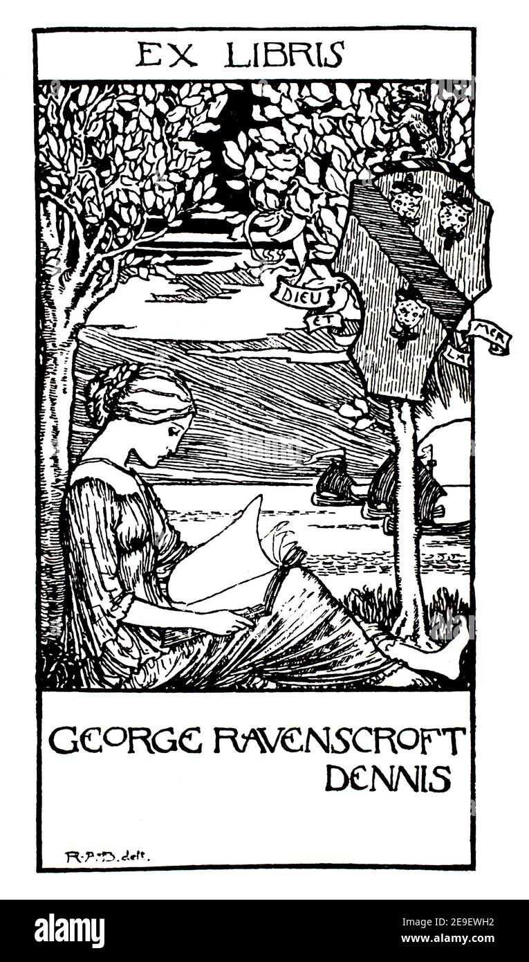 Conception de bibliothèque pour l'auteur et poète George Ravenscroft Dennis par Robert Anning Bell, de 1893 Volume 1, le Studio an Illustrated Magazine of Fine A. Banque D'Images