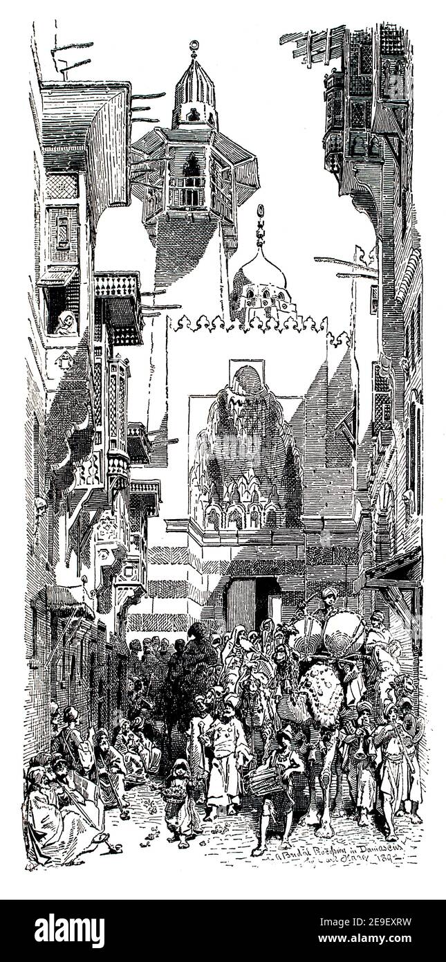 Procession de mariée à Damas, , dessin de ligne par Carl Haag de 1893 Volume 1, le Studio an Illustrated Magazine of Fine and Applied Art Banque D'Images