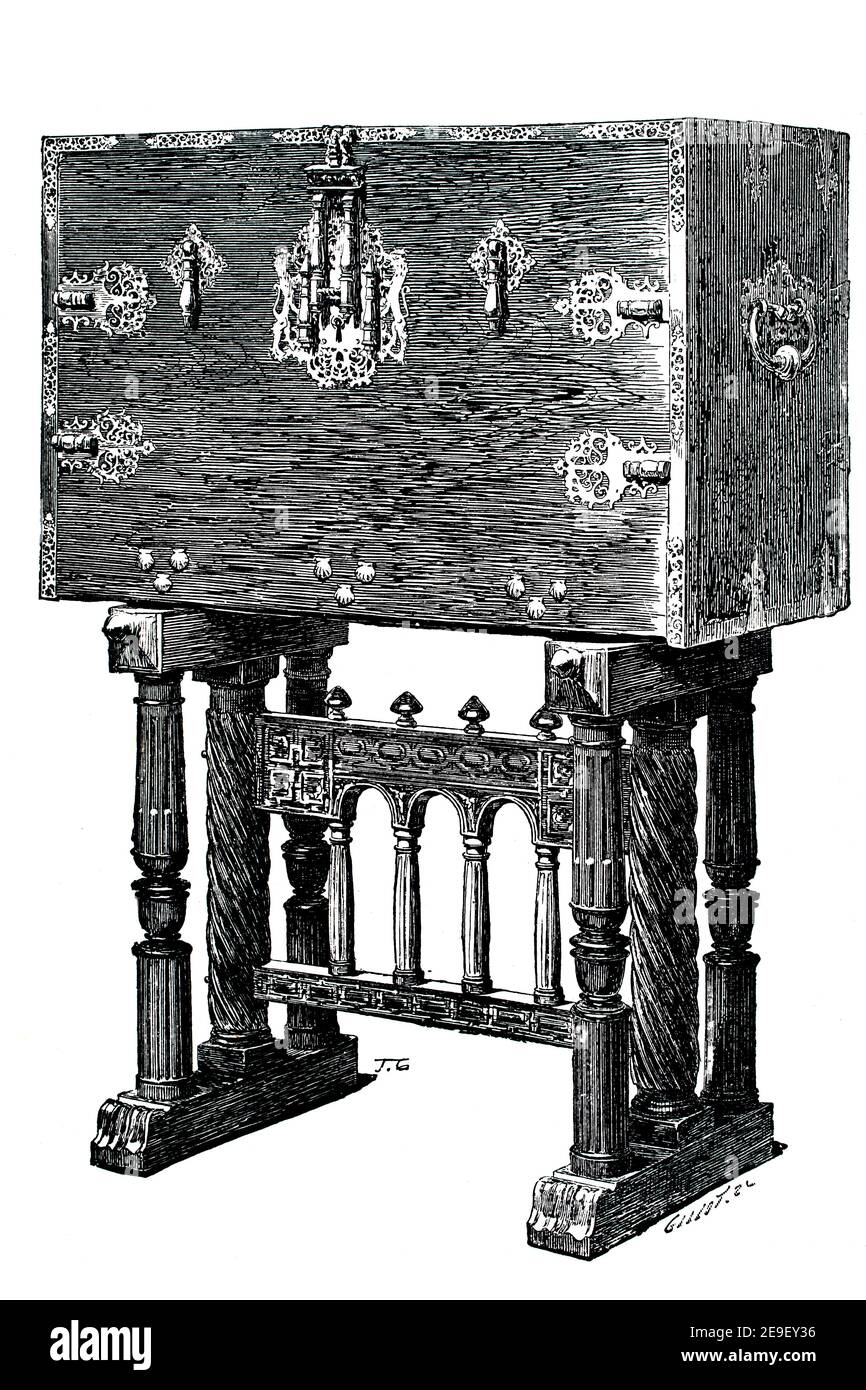 Un cercueil espagnol du XVIIème siècle, illustration de la ligne de Frederick Litchfield's History of Furniture, publié par Truslove et Shirley, reproduit dans Banque D'Images