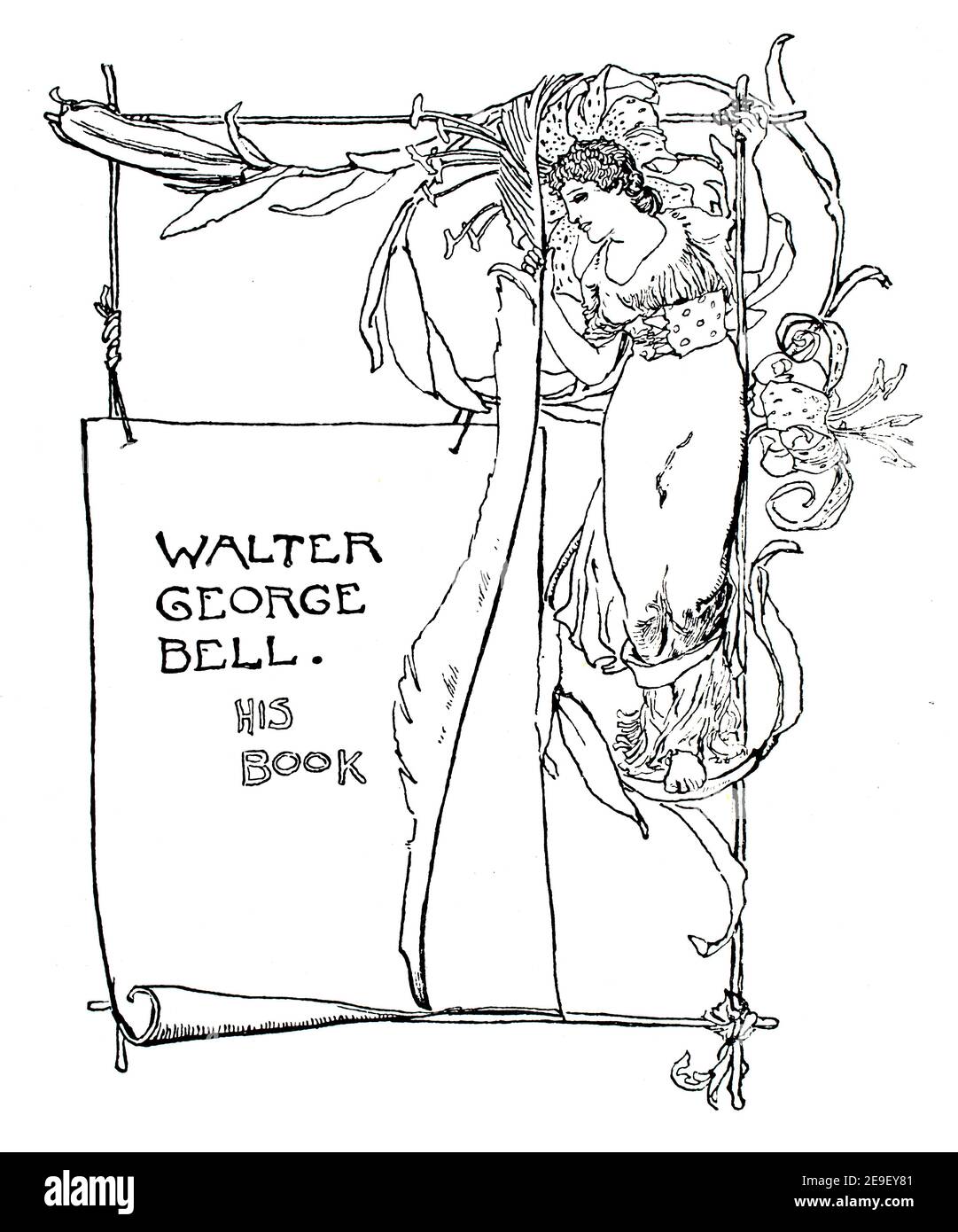 Bibliothèque Art Nouveau pour Walter George Bell, illustration de la ligne par R Anning Bell of Ealing, dans le premier volume 1893 du Studio an Illustr Banque D'Images