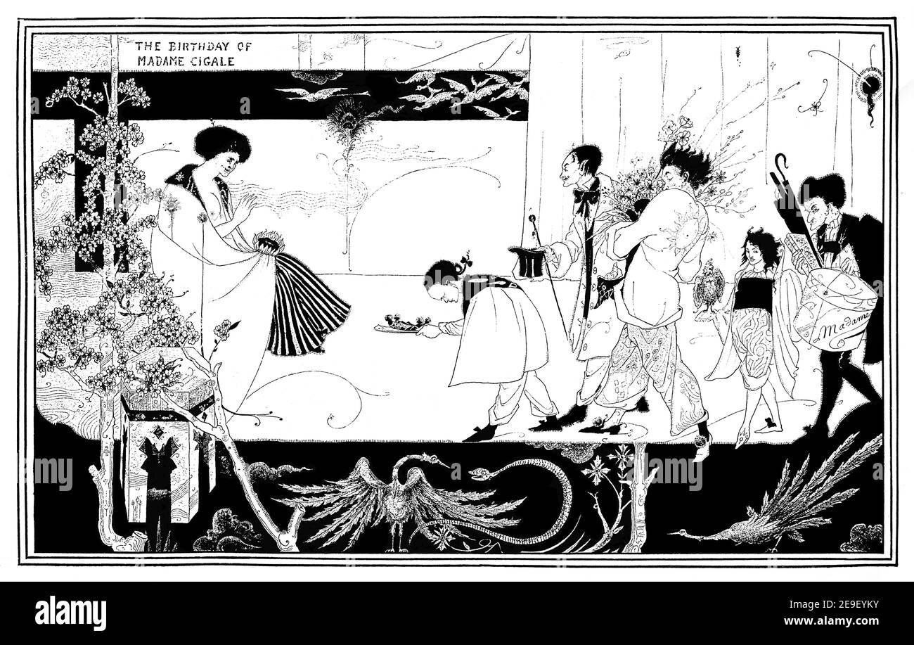 L'anniversaire de Madame Cigale dessin en ligne et design de lavage par Aubrey Beardsley de 1893 Volume 1, le Studio an Illustrated Magazine of Fine and App Banque D'Images